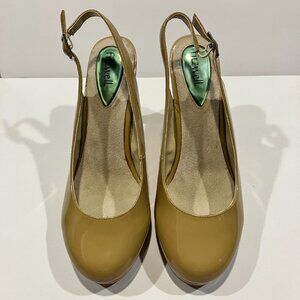 Fitzwell Women's Round Toe Patent Pump sling back Heels Pumps, New Size 9 Wide